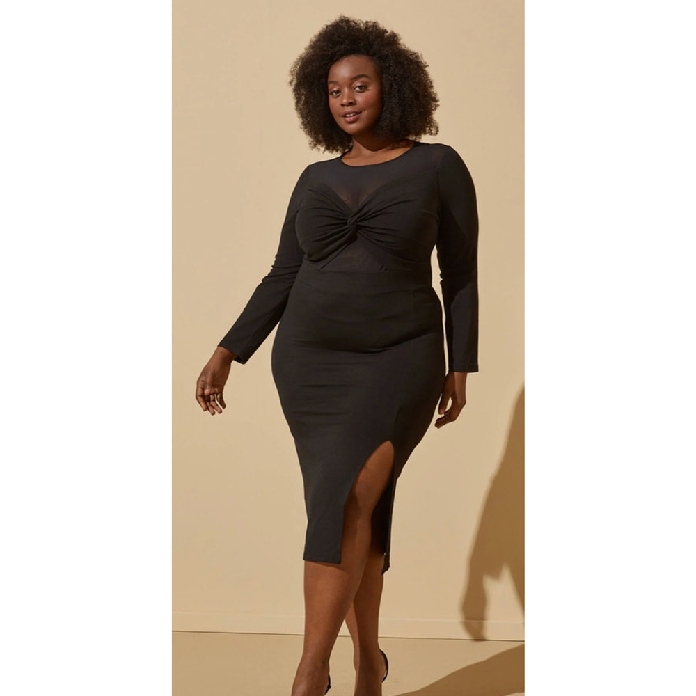 Plus Size 26/28 - 4X | Stretch-Knit Bodycon Dress With Sheer Mesh Panel | NEW